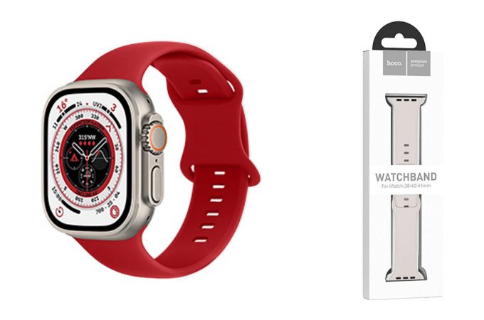 Ремешок для Apple Watch HOCO WA15 Flexible series 8-character buckle solid color silicone strap (42/44/45/49 мм) большой красный