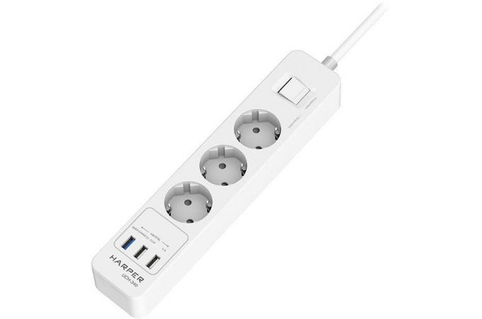 Сетевой фильтр с USB зарядкой HARPER UCH-340 White QC3.0