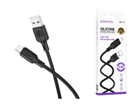 Кабель USB - MicroUSB BOROFONE BX113 2,4A (черный) 1м силиконовый