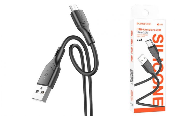 Кабель USB - MicroUSB BOROFONE BX99 2,4A (черный) 1м силиконовый