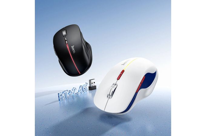 Мышь беспроводная HOCO GM40 Dixon RGB dual-mode (космический белый)