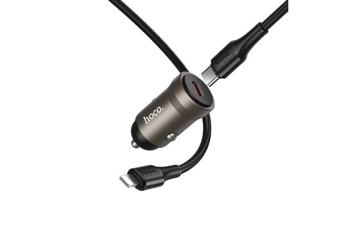 Автомобильное зарядное устройство АЗУ USB-C + кабель Lightning - Type-C HOCO Z62A Energy PD30W (золотой)