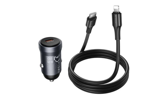 Автомобильное зарядное устройство АЗУ USB-C + кабель Lightning - Type-C HOCO Z62A Energy PD30W (золотой)