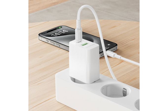 Сетевое зарядное устройство USB-C+ кабель Type-C - Type-C BOROFONE BAS76A Source PD30W+QC3.0 (белый)