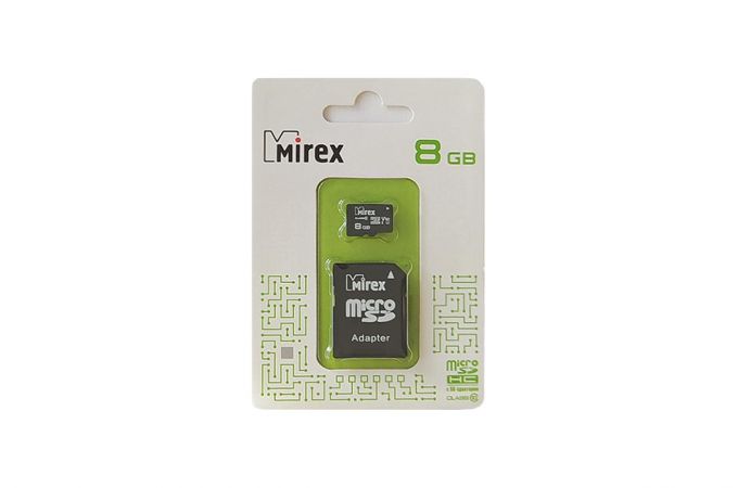 Карта памяти microSDHC MIREX 8 GB (class 10) с адаптером (13613-AD10SD08)