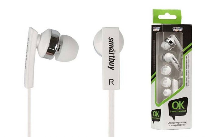 Наушники вакуумные проводные Smartbuy OK SBH-140 3 пары вставок (белый)