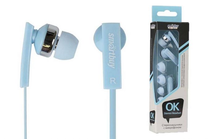 Наушники вакуумные проводные Smartbuy OK SBH-155 3 пары вставок (синий)