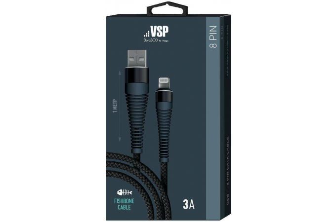Кабель USB - Lightning BoraSCO Apple 8-pin (38507) 3A (черный) 1м