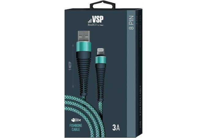 Кабель USB - Lightning BoraSCO Fishbone Apple 8-pin (38510) 3A (тиффани) 1м