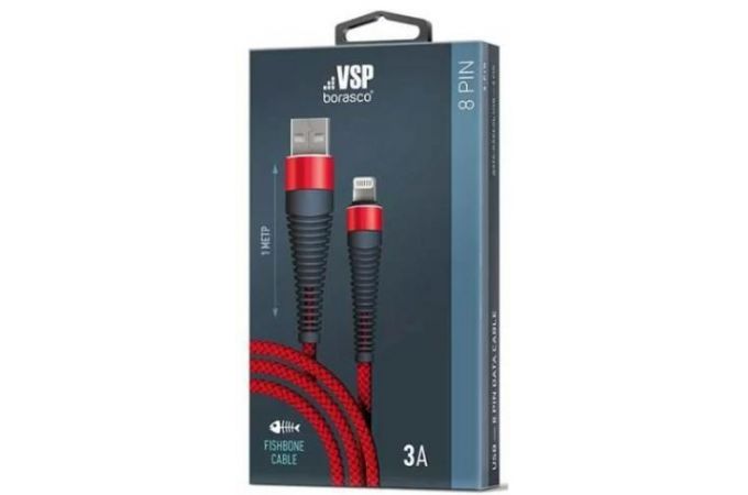 Кабель USB - Lightning BoraSCO Fishbone Apple 8-pin (50185) 3A (красный) 1м