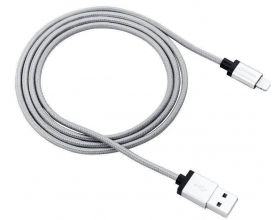 Кабель USB - Lightning Canyon MFI-3 Apple 8-pin (белый) 1м (плетеный нейлон и гибкое металлическое покрытие)