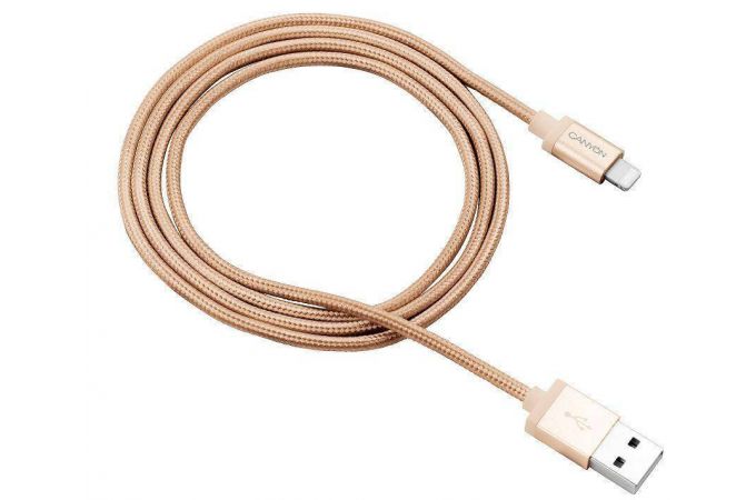 Кабель USB - Lightning Canyon MFI-3 Apple 8-pin (золотистый) 1м (плетеный нейлон и гибкое металлическое покрытие)