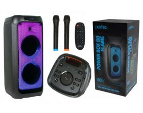 Активная напольная акустика Perfeo ПАС “Power Box 80 Flame II” BT, EQ, USB, microSD, AUX, FM, MIC, GT, TWS, LED, ПДУ, 2 б/п мик