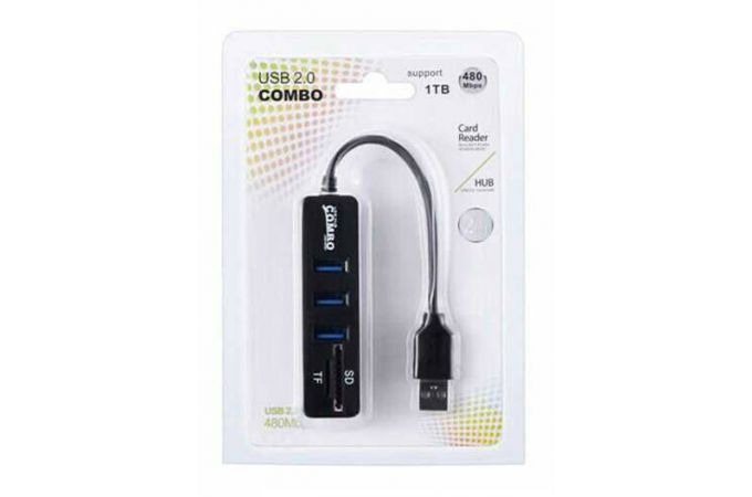 Разветвитель USB HUB 2.0 NN-HB007 на 3 порта USB 2.0 + картридер (черный)