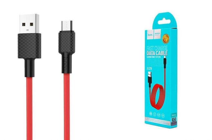 Кабель USB - MicroUSB HOCO X29 2,4A (красный) 1м (текстурированный)
