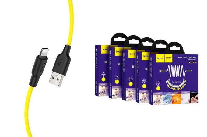 Кабель USB - Lightning HOCO X21 PLUS, 2,4A (черно-желтый) 1м (силиконовый)