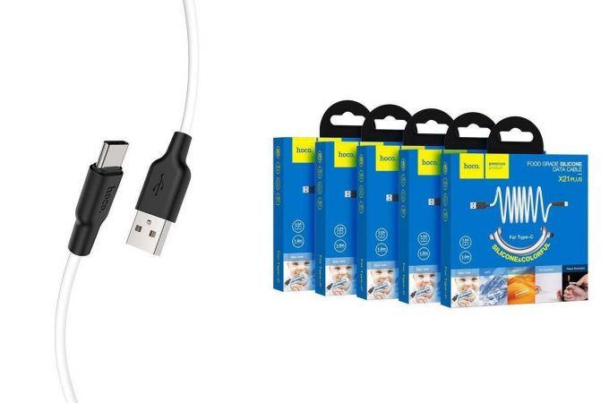 Кабель USB - USB Type-C HOCO X21 PLUS, 3A (черно-белый) 1м (силиконовый)