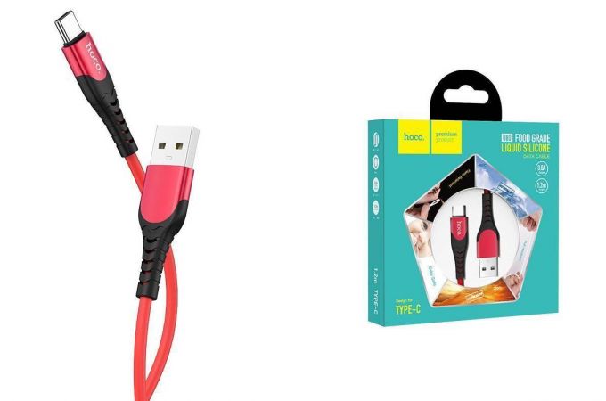 Кабель USB - USB Type-C HOCO U80, 3A (красный) 1,2м (силиконовый, с усилением сгиба)