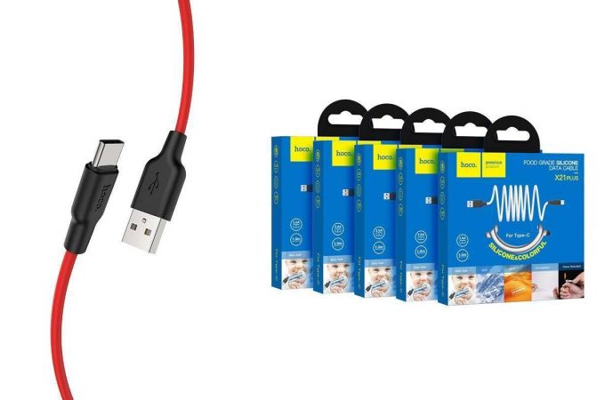 Кабель USB - USB Type-C HOCO X21 PLUS, 3A (черно-красный) 1м (силиконовый)