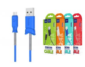 Кабель USB - MicroUSB HOCO X24 2A (синий) 1м (пружинка)