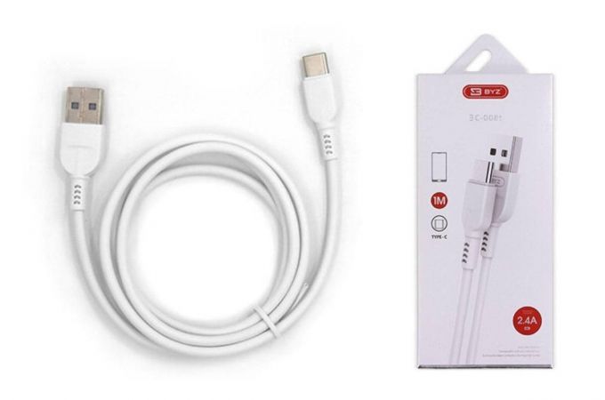 Кабель USB - USB Type-C BYZ BC-008t AM-Type-C 2.4A (белый) 1м (силикон)