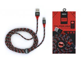 Кабель USB - MicroUSB BYZ BC-090m AM-microBM 2.1A (черно-красный) 3м (тканевый)