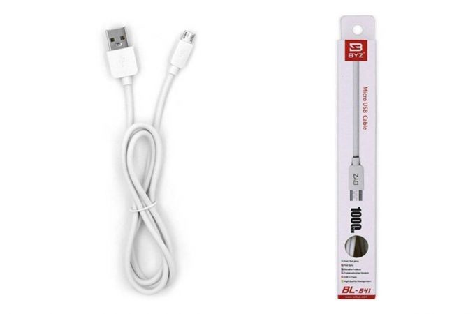 Кабель USB - MicroUSB BYZ BL-641 AM-microBM ПВХ (белый) 1м