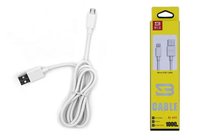 Кабель USB - MicroUSB BYZ BL-643 AM-microBM (белый) 1м (силикон)