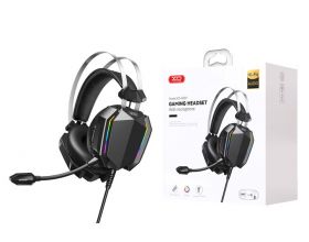 Наушники мониторные проводные с микрофоном XO GE-07 Static RGB Long mic Gaming Headphones USB+Dual 3.5mm (Чёрные)