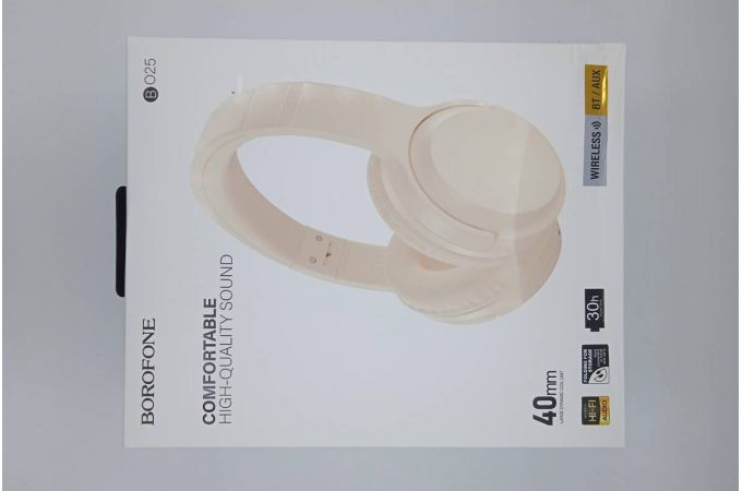 Наушники мониторные беспроводные BOROFONE BO25 Rhyme wireless headset Bluetooth (молочный белый) (УЦЕНКА! МЯТАЯ УПАКОВКА)