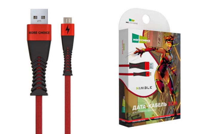 Кабель USB - MicroUSB More choice K41Sm 3.0A нейлон 1м (Red Black)