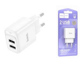 Сетевое зарядное устройство 2USB HOCO C141A Smart 2400mAh (белый)