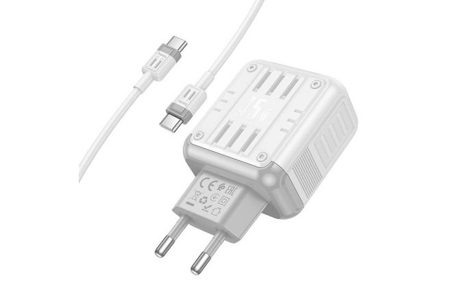 Сетевое зарядное устройство USB+USB-C + кабель Type-C-Type-C HOCO C136A Rock PD45W+QC3.0 (белый)