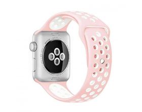 Ремешок силиконовый  "Спорт вариант 2" Apple Watch 42-44 мм розово-белый тех. пак