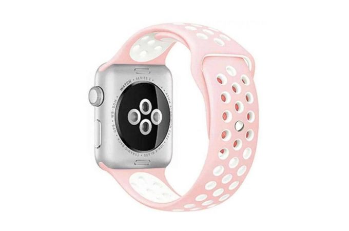 Ремешок силиконовый  "Спорт вариант 2" Apple Watch 42-44 мм розово-белый тех. пак