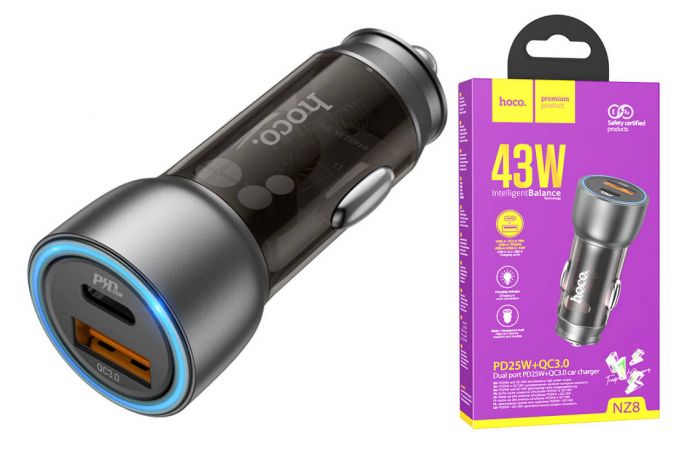 Автомобильное зарядное устройство АЗУ USB + USB-C HOCO NZ8 QC3.0 + PD25W (черный)