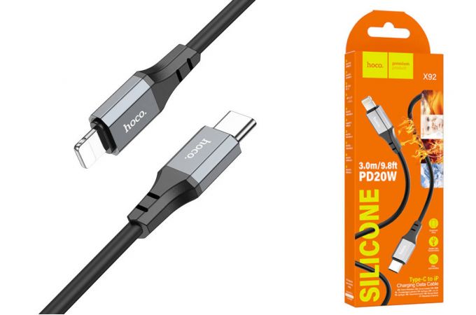 Кабель USB - Lightning HOCO X92, 2,4A (черный) 3м (силиконовый)