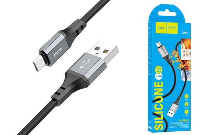 Кабель USB - MicroUSB HOCO X92 (черный) силиконовый 3м