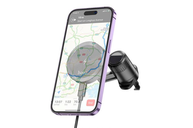 Держатель автомобильный для телефона HOCO HW6 Vision metal magnetic wireless fast charging car holder (в воздуховод) черно-серый