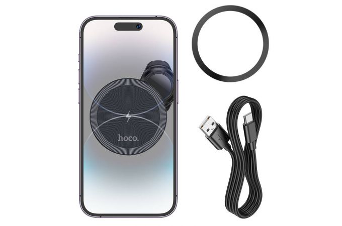 Держатель автомобильный для телефона HOCO HW6 Vision metal magnetic wireless fast charging car holder (в воздуховод) черно-серый