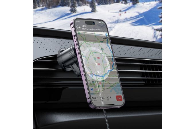 Держатель автомобильный для телефона HOCO HW6 Vision metal magnetic wireless fast charging car holder (в воздуховод) черно-серый