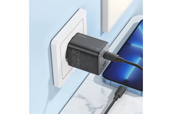 Сетевое зарядное устройство 2USB-C HOCO N42 PD45W (черный)