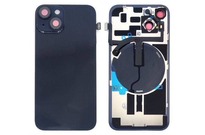 Задняя крышка (стекло) в сборе с рамкой для iPhone 14 Midnight (магнит + шлейф) литое стекло