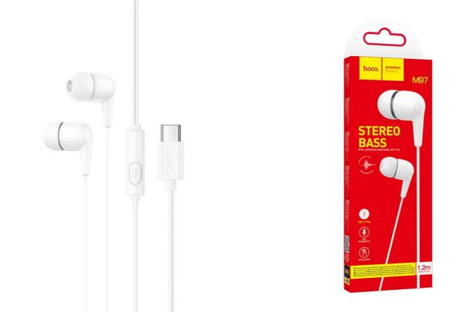 Наушники вакуумные проводные HOCO M97 Enjoy universal digital earphones with microphone штекер Type-C (белый)
