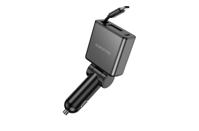 Автомобильное зарядное устройство АЗУ 2USB-C BOROFONE BZ33 Auspicious PD60W car charger with retractable cable (черный)