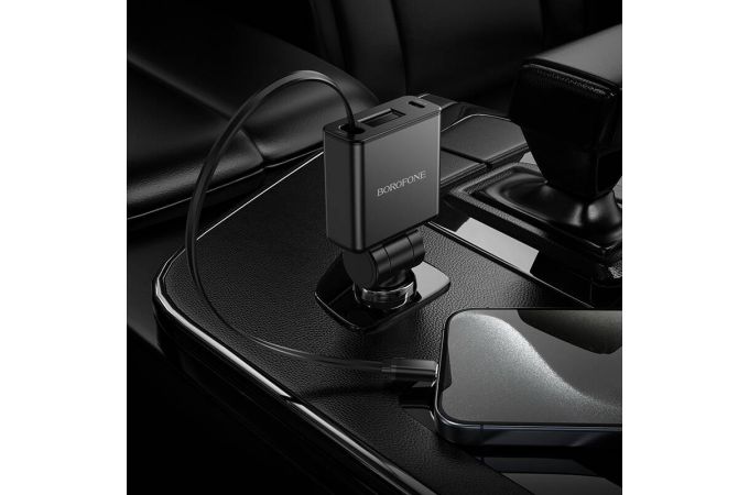 Автомобильное зарядное устройство АЗУ 2USB-C BOROFONE BZ33 Auspicious PD60W car charger with retractable cable (черный)