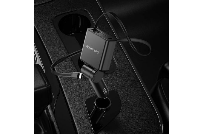 Автомобильное зарядное устройство АЗУ 2USB-C BOROFONE BZ33 Auspicious PD60W car charger with retractable cable (черный)