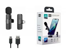 Микрофон беспроводной петличка K8 набор 2 штуки (черный)