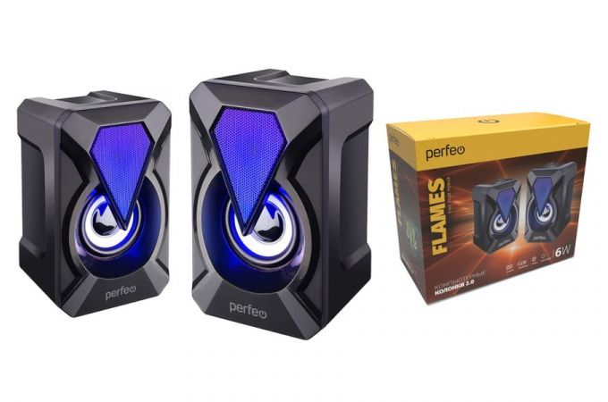 Акустическая система 2.0 Perfeo "FLAMES"PF_A4439 2.0, мощность 2х3 Вт, USB, LED подсветка (черный)