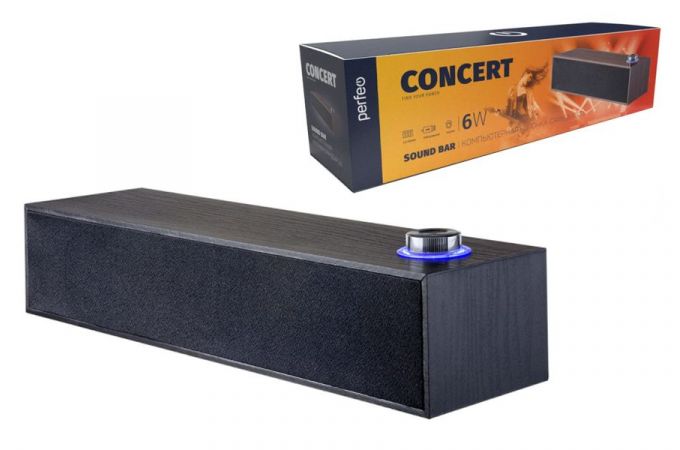 Колонка-саундбар Perfeo "CONCERT", мощность 6 Вт, USB, "дерево" черный PF_A4436